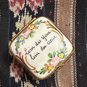 Antique Limoges Hand-Painted Porcelain Trinket Box with Floral Motif French
